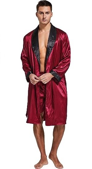 Men’s Satin Robe Lightweight Long Sleeve Silk Kimono Bathrobe with Shorts Set Sleepwear