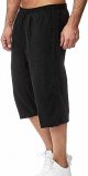 Men's Long Linen Knee Pocketed 3/4 Summer Drawstring Capri Pant