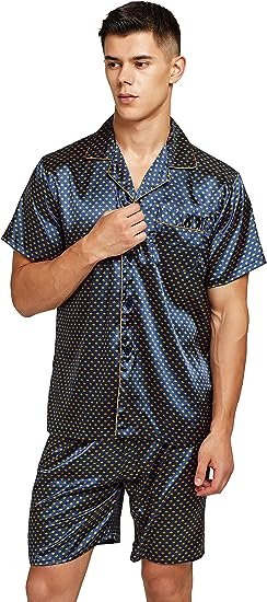 Men's Short Sleeve Satin Pajama Set with Shorts