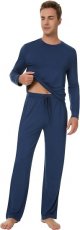 Men's Pajamas Set Soft Crew Neck Long Sleeve Pjs Long Sleep Pants with Pockets