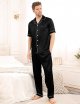 Men's Silk Satin Pajama Set Short Sleeve Classic Sleepwear Button Down Loungewear with Long Pants