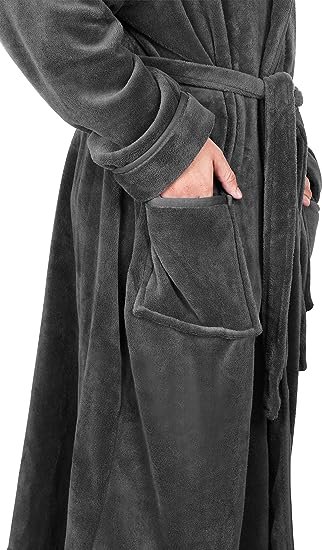 Mens Shawl Collar Fleece Bathrobe Robe