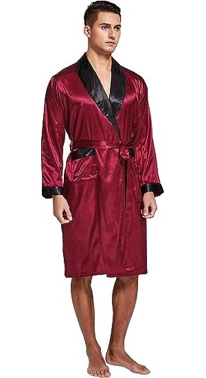 Men’s Satin Robe Lightweight Long Sleeve Silk Kimono Bathrobe with Shorts Set Sleepwear