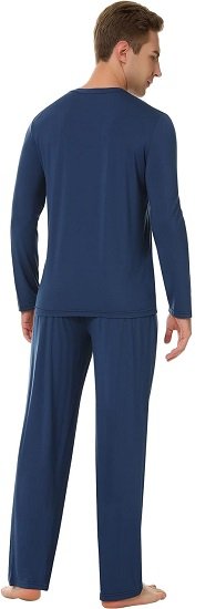 Men's Pajamas Set Soft Crew Neck Long Sleeve Pjs Long Sleep Pants with Pockets